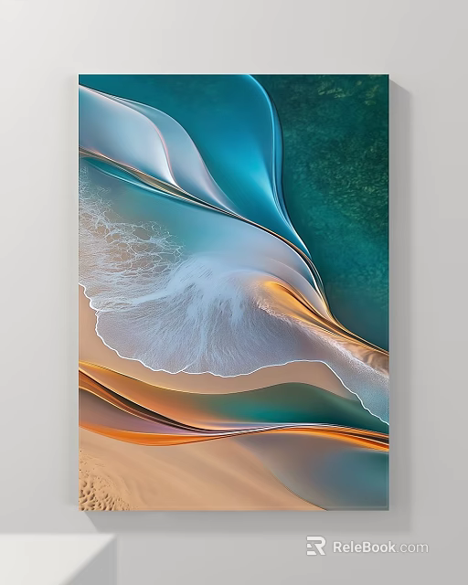 Abstract Painting With Flowing Teal Orange Waves And White Textured Gradients 3d model 