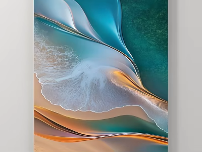 Abstract Painting With Flowing Teal Orange Waves And White Textured Gradients 3d model