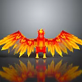 Vibrant Red and Golden Yellow Mythical Phoenix with Spread Wings Detailed Feathers and Metallic Reflection