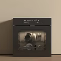 Modern Black Kitchen Appliance With Dishes And Utensils Inside View
