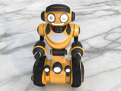 Smart Robot With Yellow And Black Body Large Eyes And Tracked Base 3d model