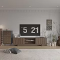 Modern Living Room Interior With TV Stand Decorative Vases Plants And Area Rug