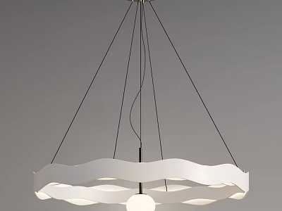 Modern Wave Shaped White Chandelier With Hanging Cords And Central Globe Bulb 3d model