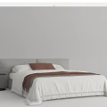 Modern Double Bed With Gray Headboard White Bedspread Brown Pillows And Nightstand 3d model