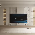 Modern TV Background Wall with Marble Panel Lighting and Minimalist Side Shelves