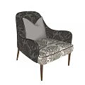 Black And White Animal Print Accent Chair With Light Gray Cushion And Wooden Slim Legs