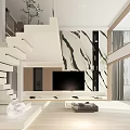 Modern Minimalist Loft Living Room Interior With Sofa And Staircase