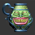 Green Smiley Face Decorative Jug With Blue Accents And Cartoon Design