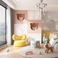 Kids Bedroom With Bear Head Decals Star Stickers Cloud Shaped Bed Yellow Chair And Toys