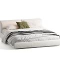 Modern White Double Bed With Striped Duvet Green Pillow And White Pillows
