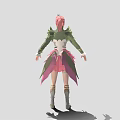 Fantasy Character With Pink Hair Green Sleeves And Pink Petal Skirt Alongside Magical Creature
