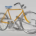 Yellow Bicycle with Blue Seat Black Handlebars Silver Rims and Shadow on White Background