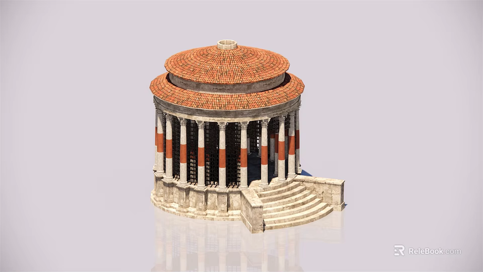 Classical European Architecture Circular Building With Red Tiled Roof Columns And Steps 3d model 