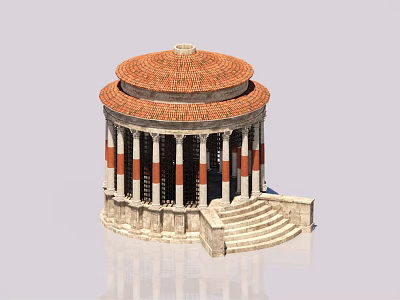 Classical European Architecture Circular Building With Red Tiled Roof Columns And Steps 3d model