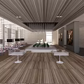 Modern Sales Office Interior With Spacious Reception Area Display Tables And Green Plants