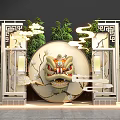 Chinese Style Photo Check In Spot With Lion Head Decor Lanterns And Bamboo
