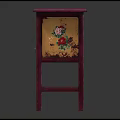 Red Entryway Cabinet Sideboard With Yellow Drawer Panels Floral Patterns Two Drawers And Lower Shelf