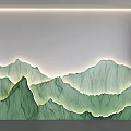 Modern White Sofa Background Wall With Green Mountain Pattern And LED Lighting