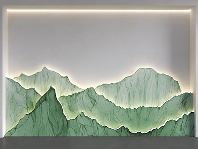 Modern White Sofa Background Wall With Green Mountain Pattern And LED Lighting 3d model
