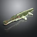 Reptile 3D Model Design With Pixel Art Style Green Brown Textures And Long Body Structure