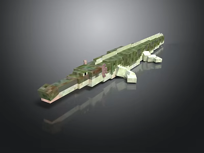 Reptile 3D Model Design With Pixel Art Style Green Brown Textures And Long Body Structure 3d model