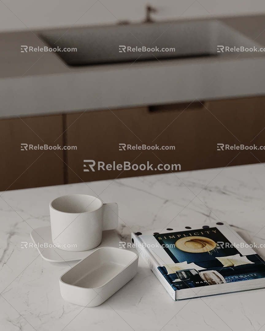 Modern Ornaments Combination Books Kitchen Utensils Book Cup 3d model