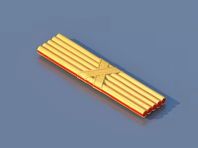 Yellow Noodles Bundled With Red Ribbon Stacked As Traditional Food Product 3d model