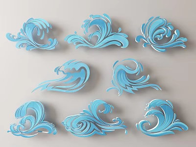 Artistic Blue Carved Wave Ornate Decorative Designs For Interior Wall Decor 3d model