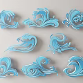 Artistic Blue Carved Wave Ornate Decorative Designs For Interior Wall Decor