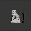 Traditional Chinese Stone Lion Statue With Carved Pedestal And Stone Pillar