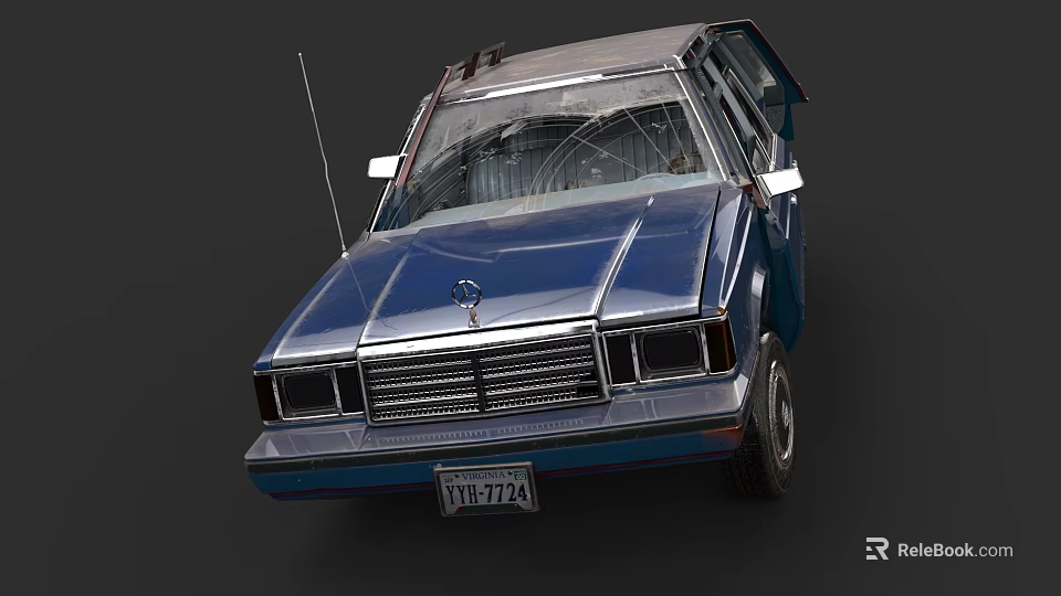 Vintage Blue Car With Open Doors And Roof Rack On Black Background 3d model 