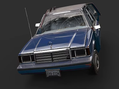 Vintage Blue Car With Open Doors And Roof Rack On Black Background 3d model