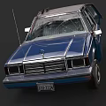Vintage Blue Car With Open Doors And Roof Rack On Black Background