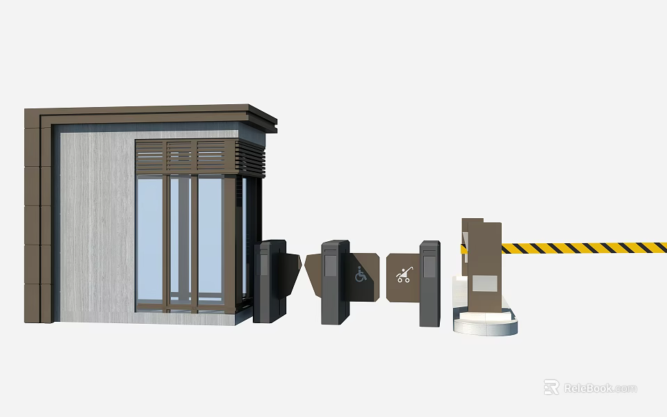 Modern Security Guard Booth with Access Control Turnstile and Barrier Gate System 3d model 