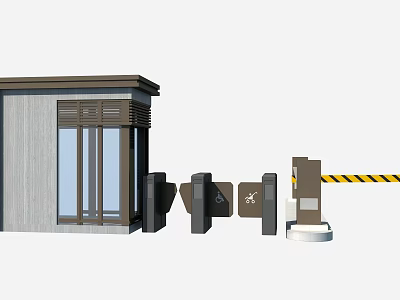 Modern Security Guard Booth with Access Control Turnstile and Barrier Gate System 3d model