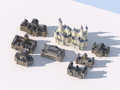 European Style Architecture Models With Various Styles Spires Domes And Intricate Facades 3d model