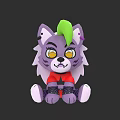 Purple Plush Doll with Green Hair Yellow Eyes Red Shirt Black Wristbands and White Paws