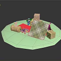 Cozy Household Items Arrangement With Plaid Blanket Wooden Boxes Red Mat And Container
