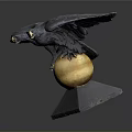 Eagle Sculpture With Spread Wings Clutching Yellow Sphere On Black Pyramid Base