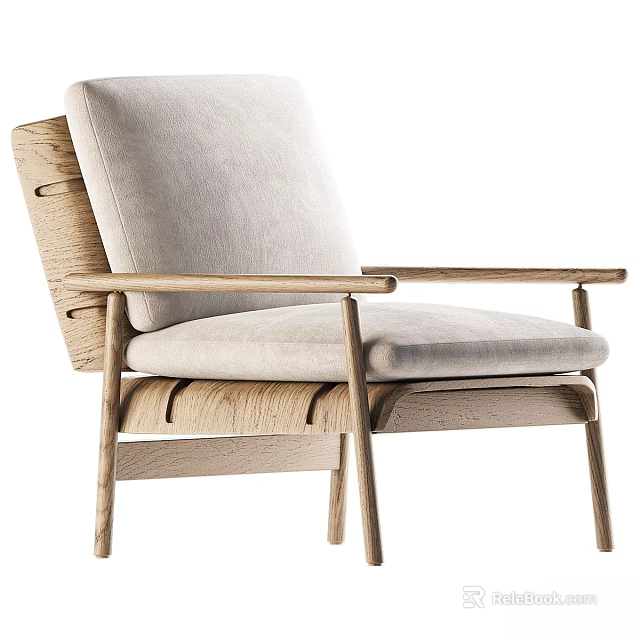 Modern Light Colored Lounge Chair With Wooden Frame Fabric Cushion And Armrests 3d model 