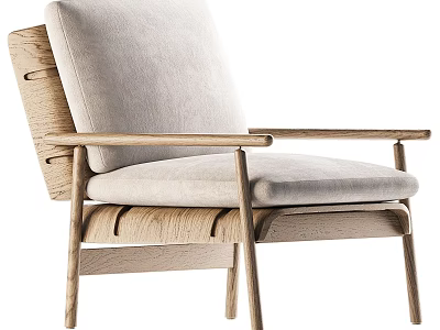 Modern Light Colored Lounge Chair With Wooden Frame Fabric Cushion And Armrests 3d model