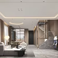 Modern Living And Dining Room Interior Design With Sofa Dining Table And Pendant Lights