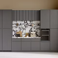 Modern Kitchen With Gray Cabinets And Marble Backsplash Built in Oven 3d model