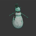 Winter Scene Component With Snowman In Black Top Hat Carrot Nose And Stick Arms