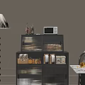 Modern Black Sideboard With Mesh Doors Storage Boxes Jars And Food Items