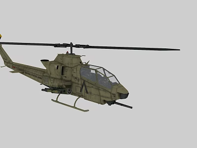 Military Helicopter With Rotors And Machine Gun On Gray Background 3d model