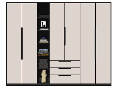 Modern Wardrobe Design With Beige And Black Doors Open Shelves And Drawers 3d model