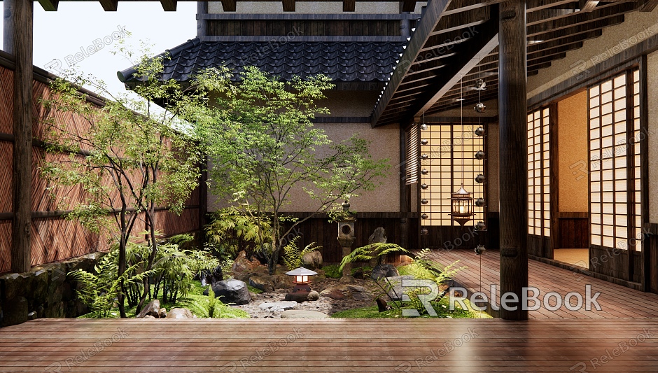 Japanese-style courtyard courtyard landscape model