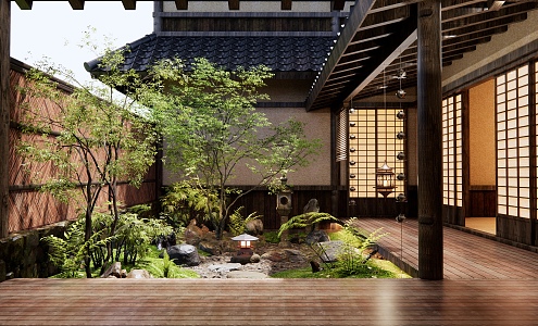 Japanese-style courtyard landscape 3d model