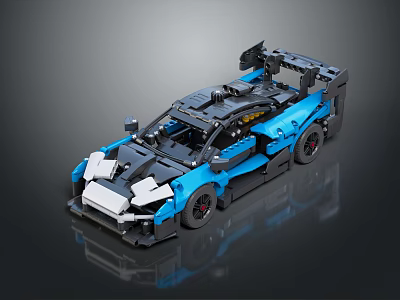 Blue Lego Race Car Model With Aerodynamic Design Rear Spoiler And Black Accents 3d model